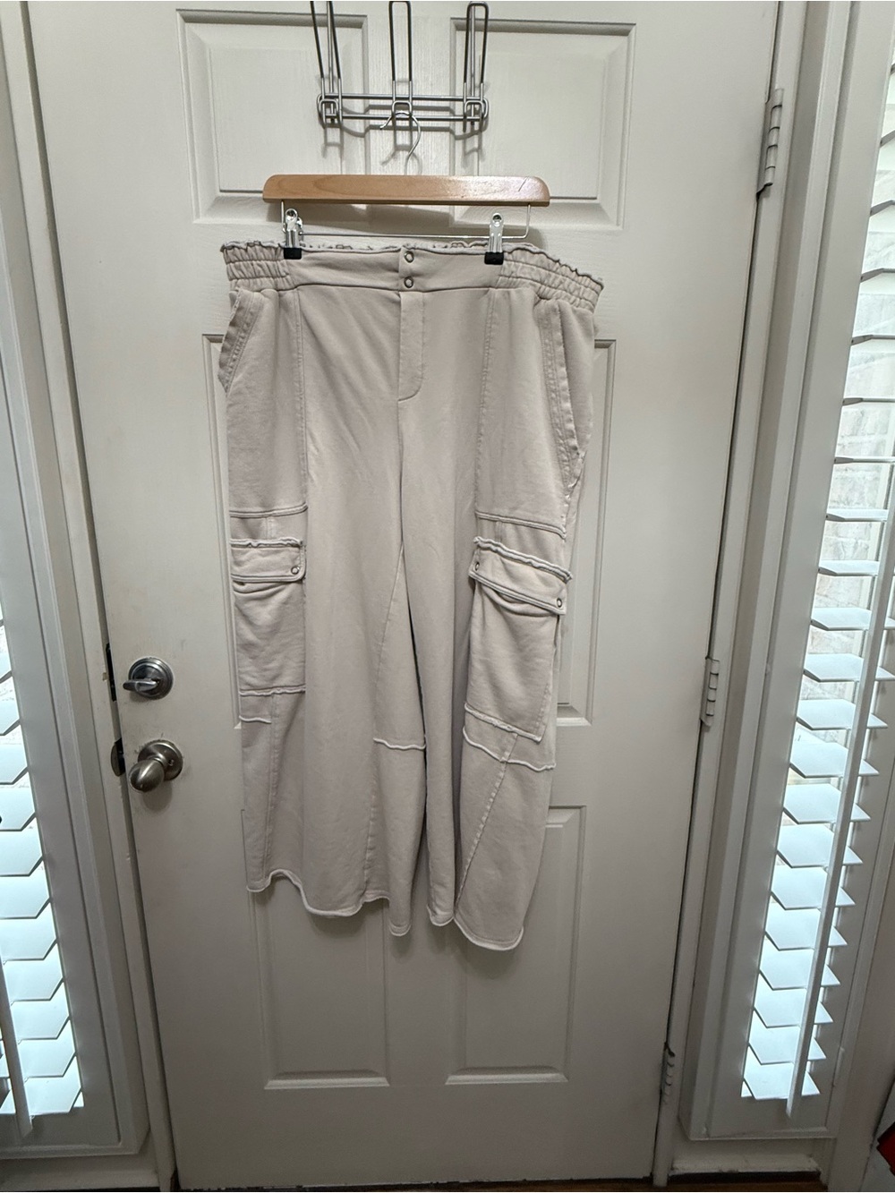 Wide-Leg Cargo Jumpsuit Pants in Light Neutral